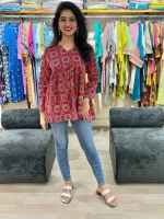 Maroon Alia Cut Cotton Tunic Top