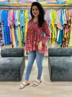 Maroon Alia Cut Cotton Tunic Top