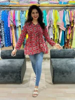 Maroon Alia Cut Cotton Tunic Top