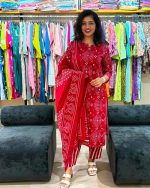 Maroon Bandhani Cotton Suit Set