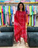 Maroon Bandhani Cotton Suit Set