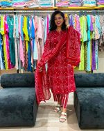 Maroon Bandhani Cotton Suit Set