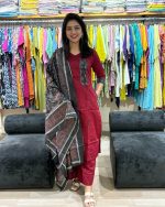 Maroon Elegance Straight Suit Set with Printed Dupatta first