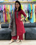 Maroon Elegance Straight Suit Set with Printed Dupatta first