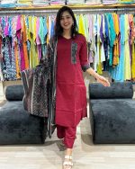 Maroon Elegance Straight Suit Set with Printed Dupatta first