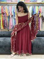 Maroon Embroidered Backless Anarkali Suit Set