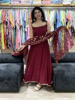 Maroon Embroidered Backless Anarkali Suit Set