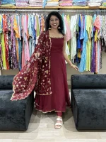 Maroon Embroidered Backless Anarkali Suit Set