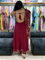 Maroon Embroidered Backless Anarkali Suit Set