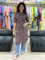 Mauve Floral Button Detail Kurti