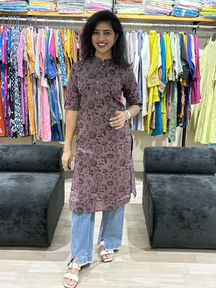 Mauve Floral Button Detail Kurti