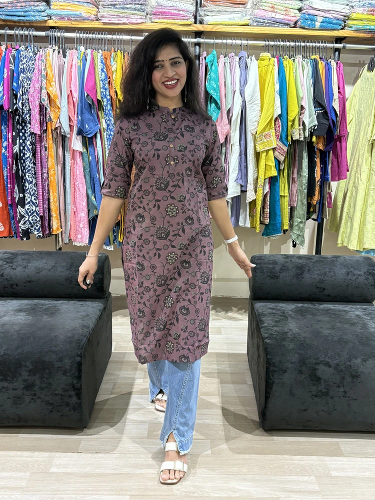 Mauve Floral Button Detail Kurti