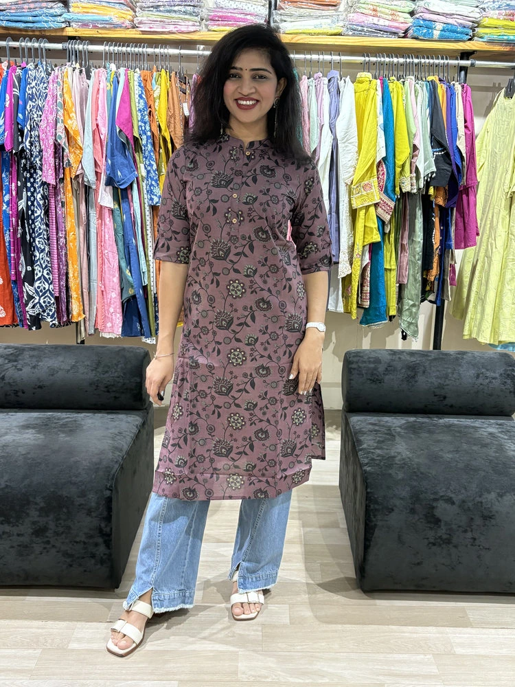 Mauve Floral Button Detail Kurti