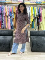 Mauve Floral Button Detail Kurti