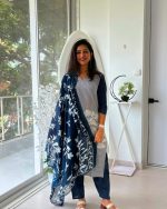 Midnight Bloom Printed Suit Set with Floral Dupatta