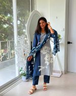 Midnight Bloom Printed Suit Set with Floral Dupatta