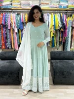 Mint Green Embroidered Anarkali Gown with Dupatta
