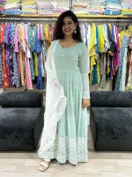 Mint Green Embroidered Anarkali Gown with Dupatta