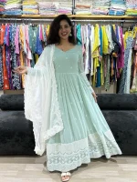Mint Green Embroidered Anarkali Gown with Dupatta