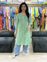 Mint Green Embroidered Cotton Kurti