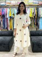 Mirror Work Khadi Cotton Kurta Pant Set