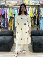Mirror Work Khadi Cotton Kurta Pant Set