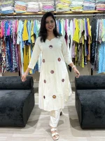 Mirror Work Khadi Cotton Kurta Pant Set
