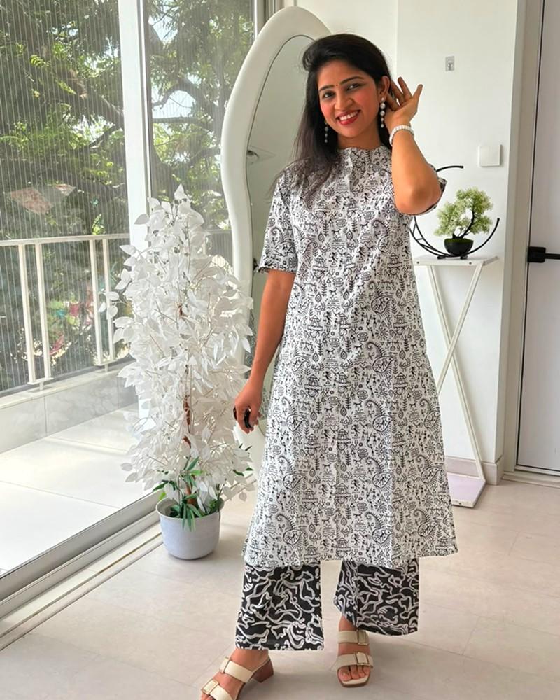 Monochrome Heritage Printed Kurta Palazzo Set