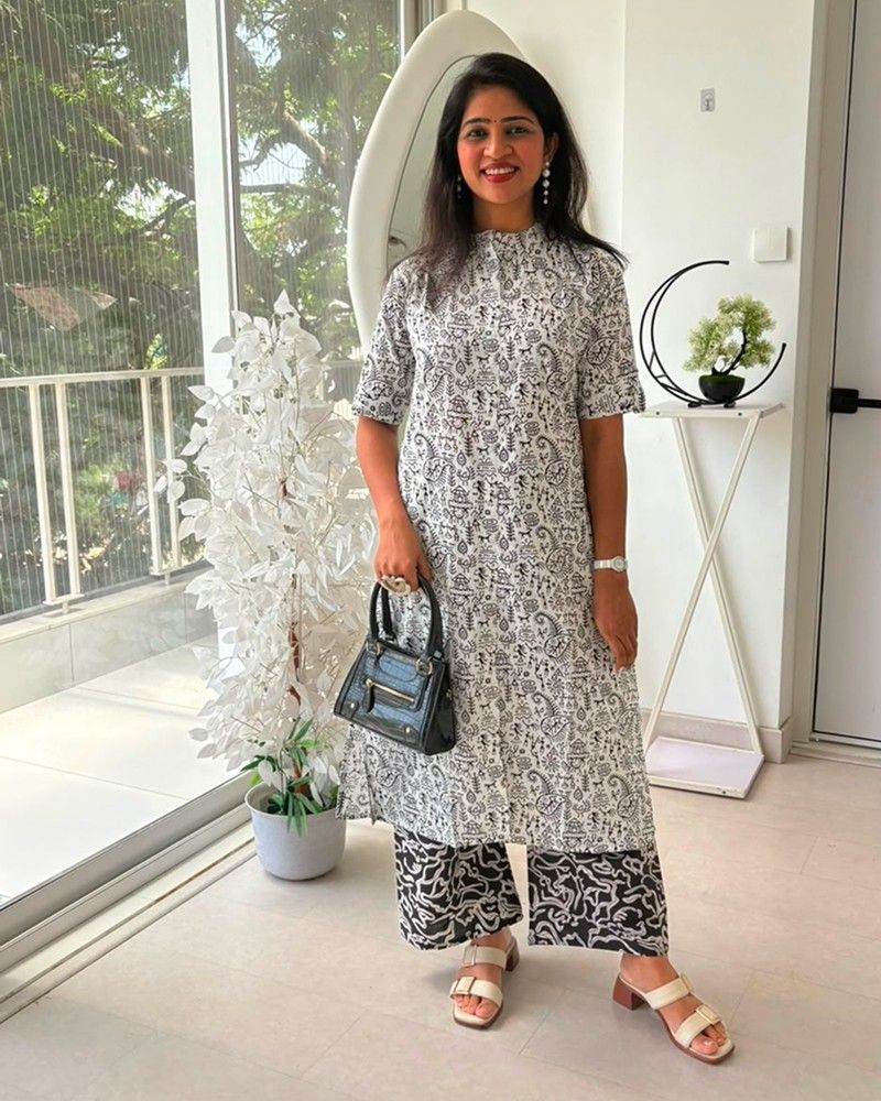 Monochrome Heritage Printed Kurta Palazzo Set