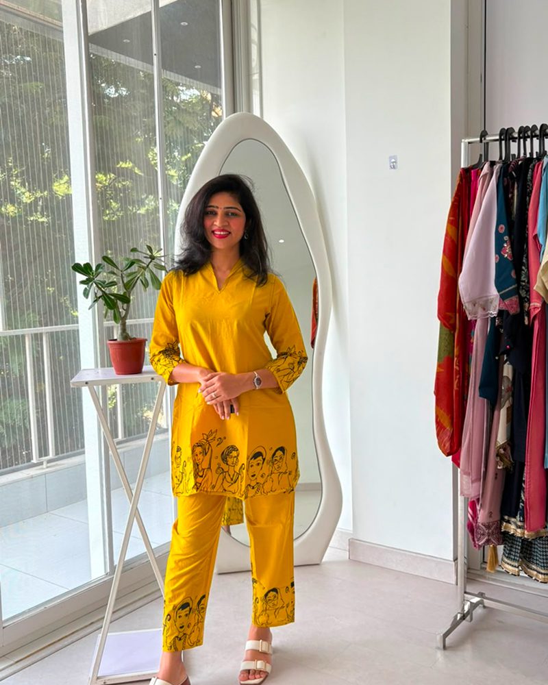 Mustard Heritage Printed Kurta Pant Set