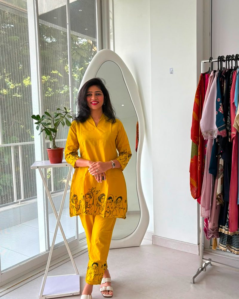 Mustard Heritage Printed Kurta Pant Set