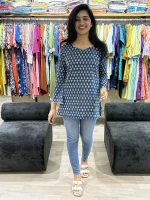 Navy Blue Printed Cotton Tunic Top