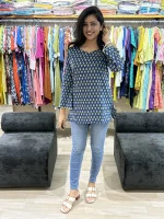 Navy Blue Printed Cotton Tunic Top
