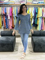 Navy Blue Printed Cotton Tunic Top
