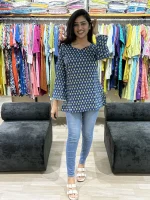 Navy Blue Printed Cotton Tunic Top