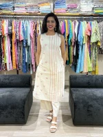 Off-White Printed Straight Kurti Palazo