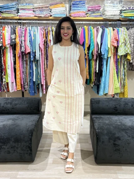 Off-White Printed Straight Kurti Palazo