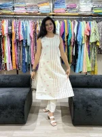 Off-White Printed Straight Kurti Palazo