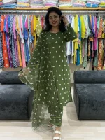 Olive Green Bandhani Print Suit Set with Dupatta
