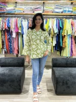 Olive Green Floral Wrap Style Western Cotton Tunic Top