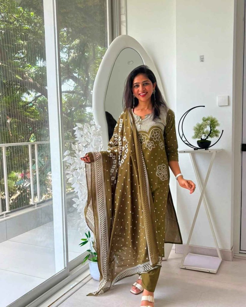 Olive Charm Printed Suit Set with Designer Dupatta