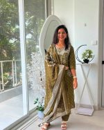 Olive Charm Printed Suit Set with Designer Dupatta