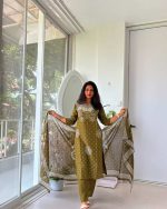 Olive Charm Printed Suit Set with Designer Dupatta