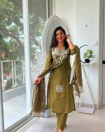 Olive Charm Printed Suit Set with Designer Dupatta