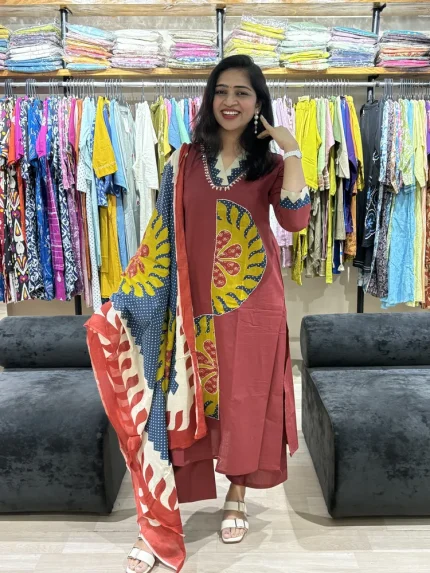 Patchwork Kurta Pant Set with Printed Dupatta-2_result