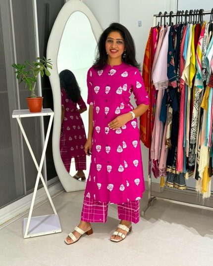 Pink Blossom Printed Kurta Palazzo Set