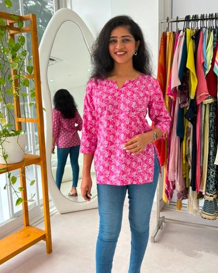Pink Hand Block Printed Cotton Tunic