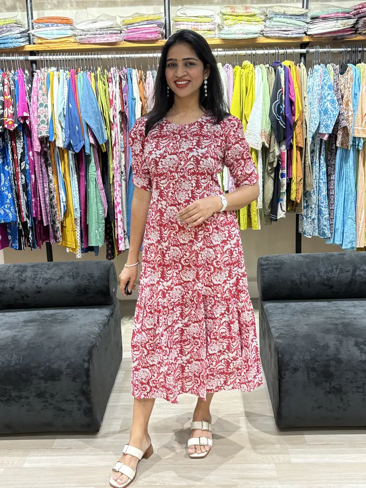 Red Floral Fit & Flare Cotton Dress_result
