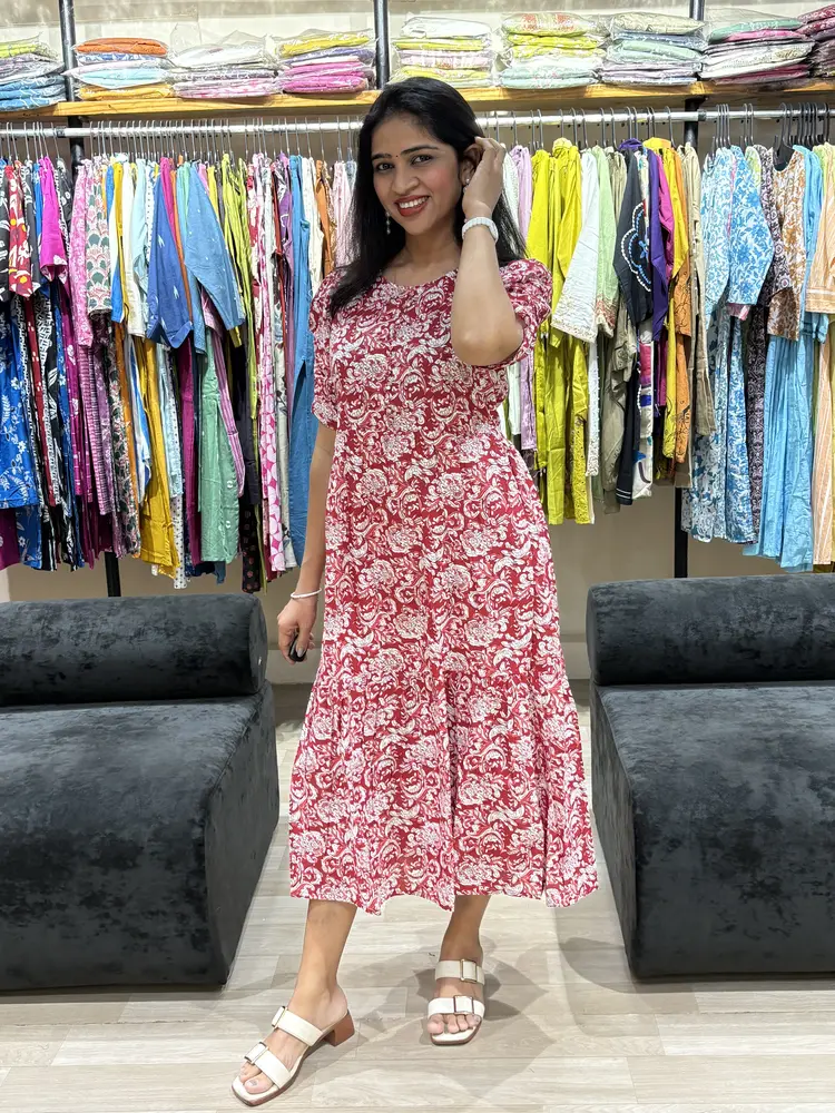 Red Floral Fit & Flare Cotton Dress_result