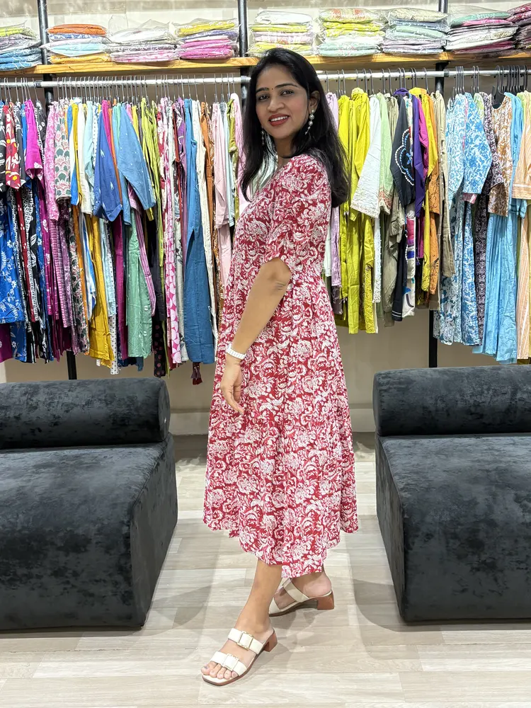 Red Floral Fit & Flare Cotton Dress_result